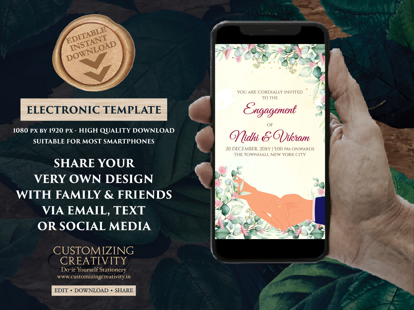 Indian Engagement invites Digital Roka Cards, Digital Engagement invitation & Ring Ceremony invite, Ring Ceremony invitation Engagement card