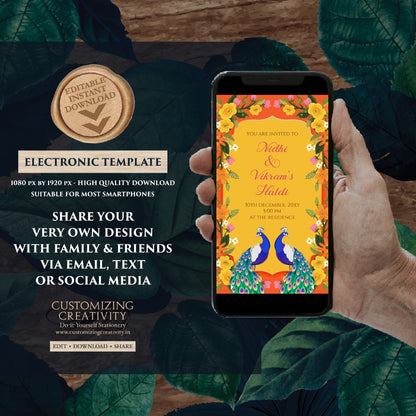 Digital Haldi invites Mehndi invitations, Haldi invitations & Mayoun invitations, Digital Mayoun invites as Dholki invitations Mehndi invite