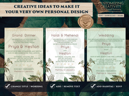 Garden Wedding Invites as Greenery Wedding card Garden, Botanical Invitations Pastel, Indian Wedding invites & Hindu Wedding cards Digital