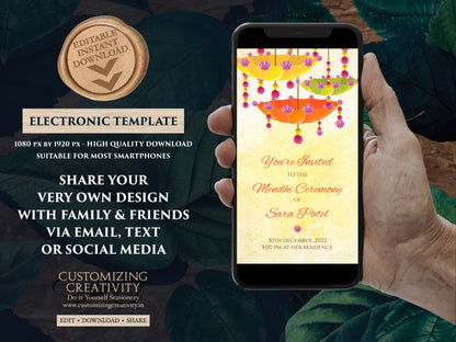 Henna Night invitations Electronic DIY & Digital Mehndi invites, Mehndi invitations, Mendhi invites as Henna Party invites, Mehndi Invites