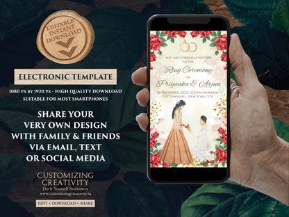 Indian Engagement invites & Digital Roka invite, Ring Ceremony invitation as Engagement invitation, Ring Ceremony invites as Engagement card