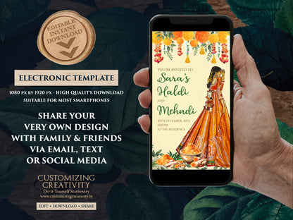 Electronic Haldi card as Holud invitations, Digital Haldi invites & Haldi invitations, Digital Pithi invites as Mayoun invites, Holud invite