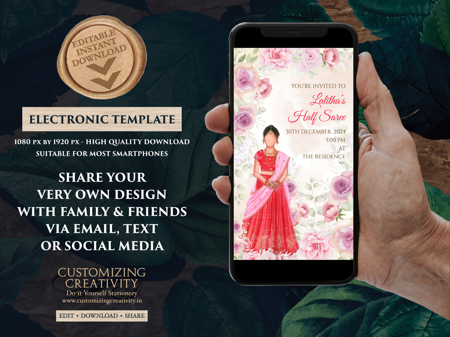 Half saree invitations as Half saree cards, Half Saree invite & Half Sari invitations, Half sari ceremony cards as Indian Half sari invites