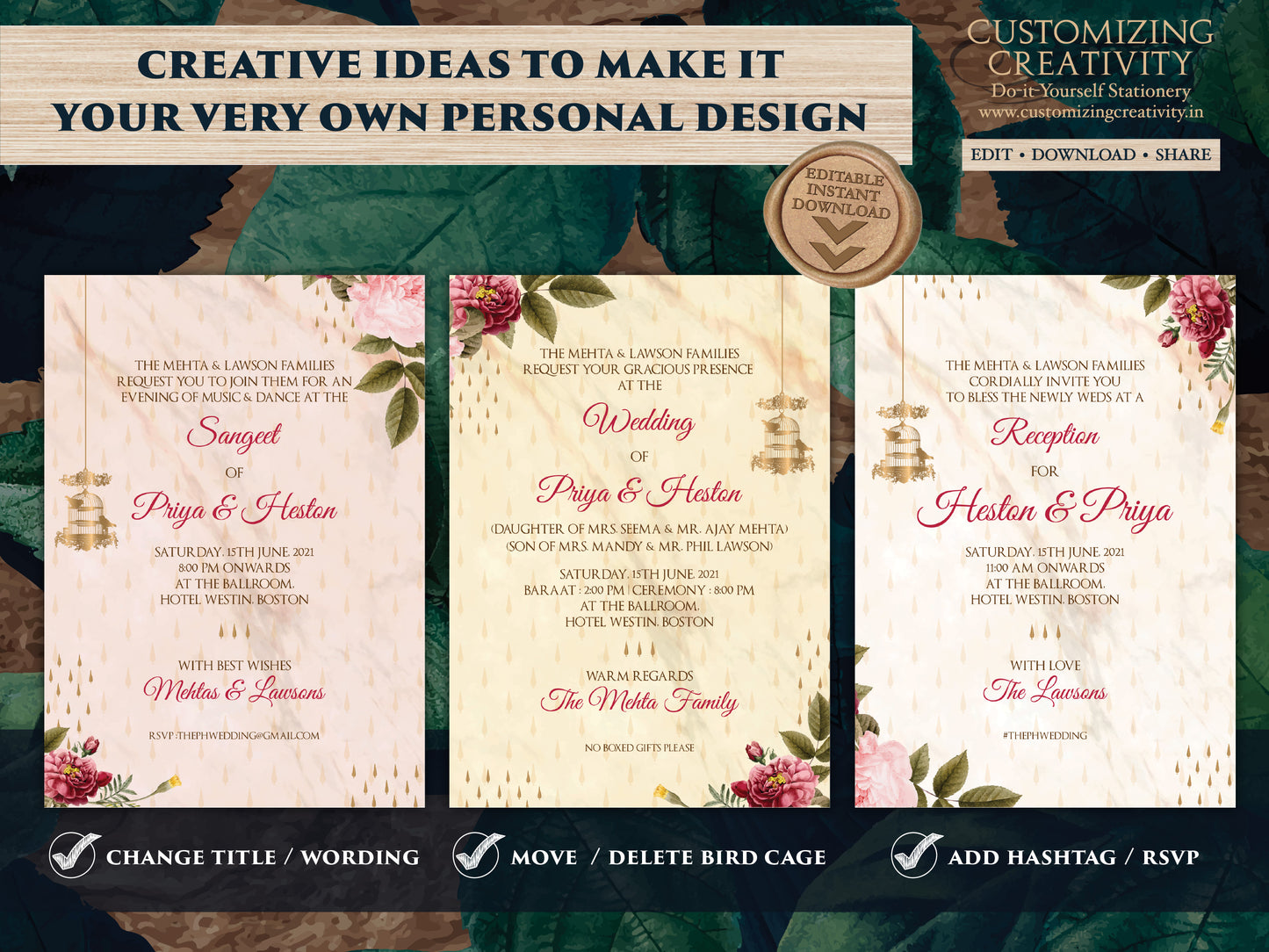 Garden Wedding Invite Indian & Sikh Wedding invitation as Punjabi invitations Wedding, Electronic Hindu Wedding Card Digital invitations DIY