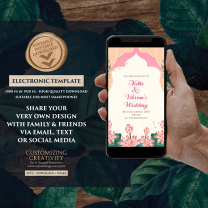 Digital Indian Wedding invite Hindu Wedding card, Hindu invitation as Indian wedding cards, Indian Wedding invitation & Hindu wedding invite