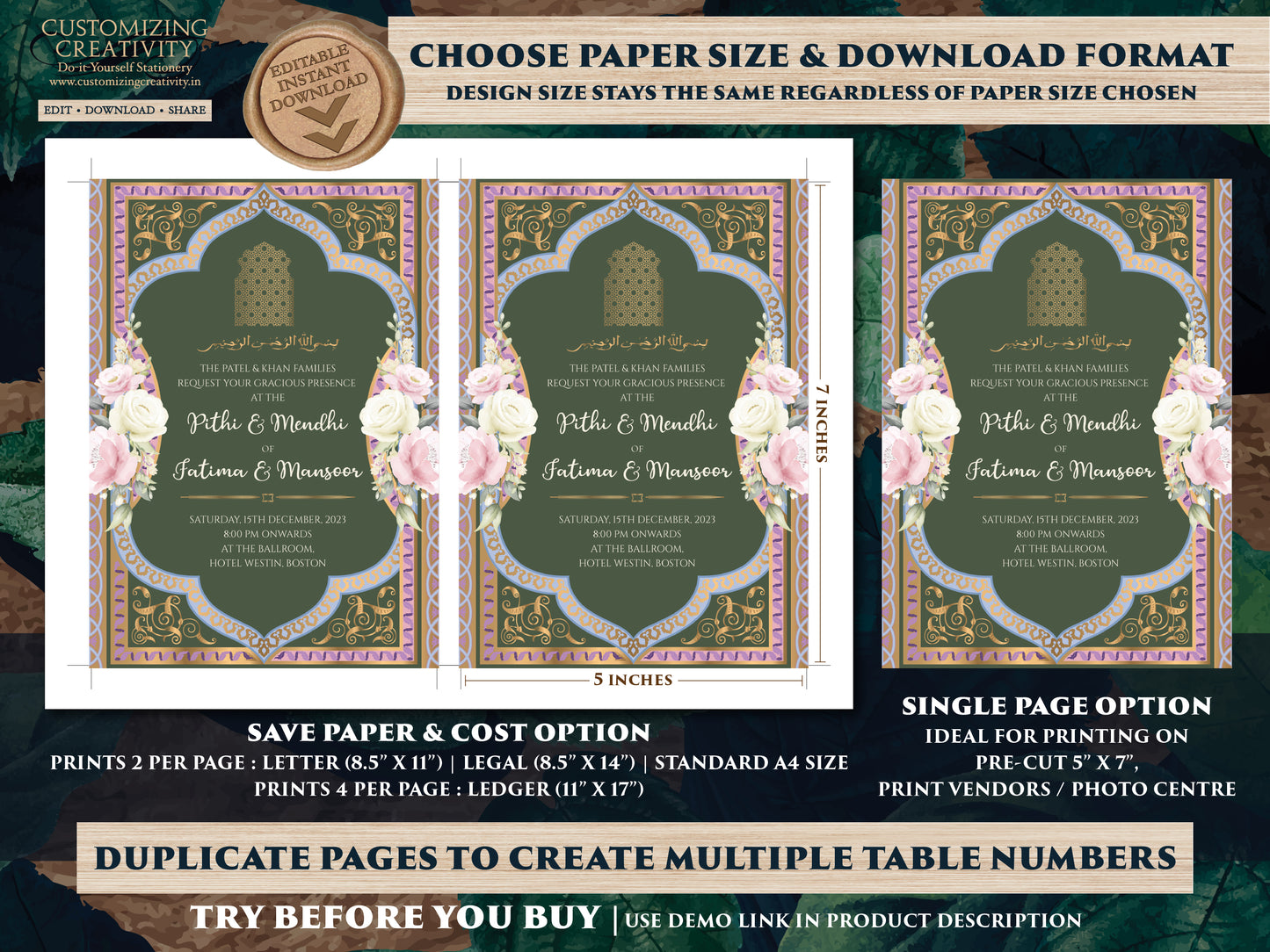 Muslim Wedding Invitation Islamic & Walima Invitation, Nikkah Wedding Invitation as Digital Nikah Invite, Muslim Wedding invite Pakistani