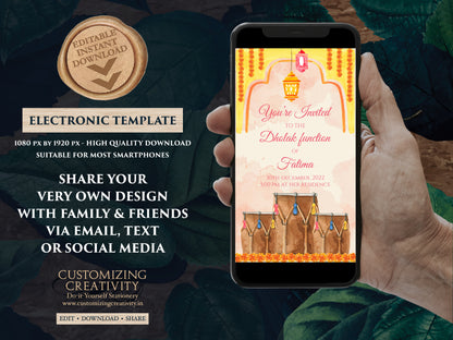 Dholak invitation & Dholki Invites Digital as Dholak night invitations Muslim, Wedding Dholak invite electronic, Wedding Dholki invitations