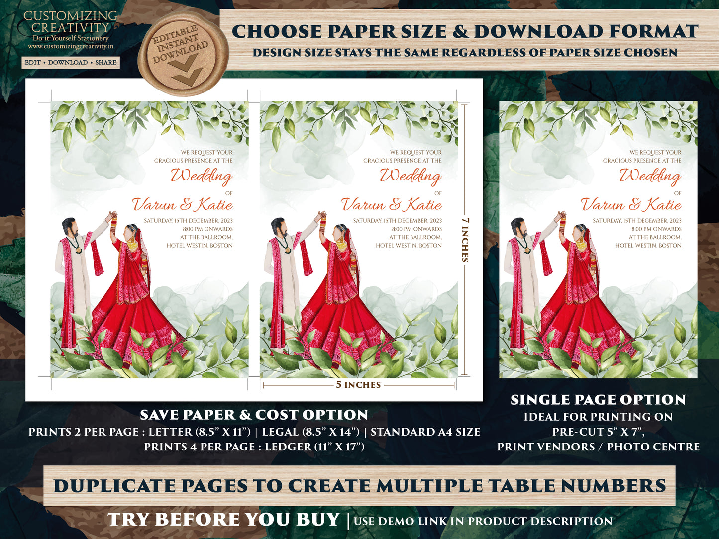 Indian Wedding Invitations & Indian wedding cards, Indian invitations as Indian Wedding invite, Hindu wedding cards as Hindu Wedding invites