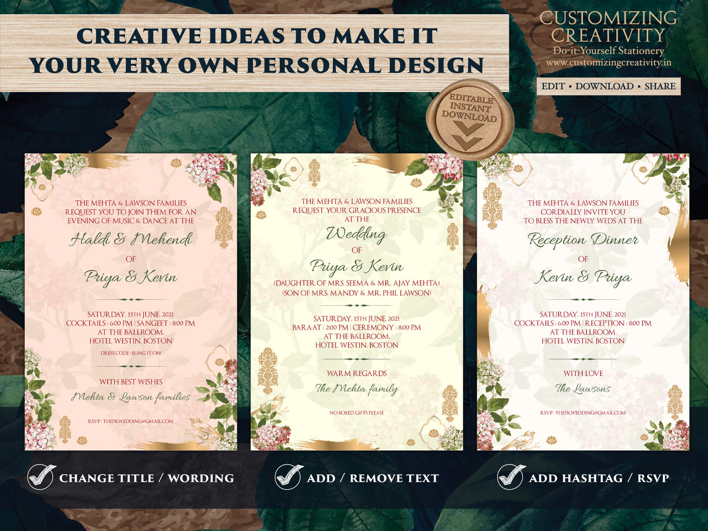 Wedding Invites Boho as Boho Flower Wedding card Garden, Boho Indian Invitations Pastel, Indian Wedding invites & Hindu Wedding card Florals