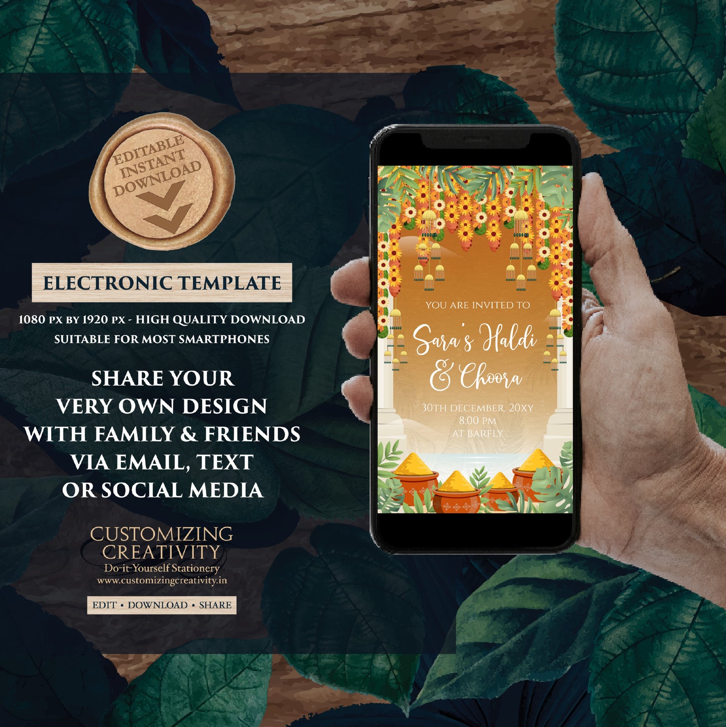 Haldi invitations Digital Choora invites, Choora invitations & Haldi invites, Digital Chura invites as Chura invitations, Pithi invitations