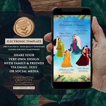 Hindu Wedding Program Indian Wedding Wardrobe Planner, Indian Program & Digital Indian wedding itinerary as Digital Indian wedding Timeline