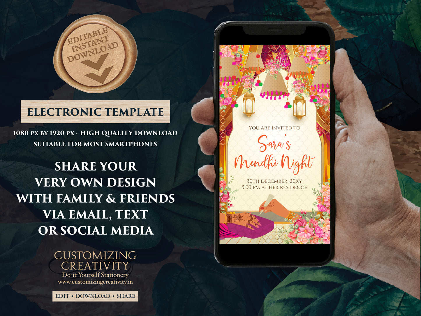 Mehndi invite Digital Mehendi invitation, Mehndi invitations Digital Dholki invite & Mendhi Night invite as Dholki invitations Mehndi cards