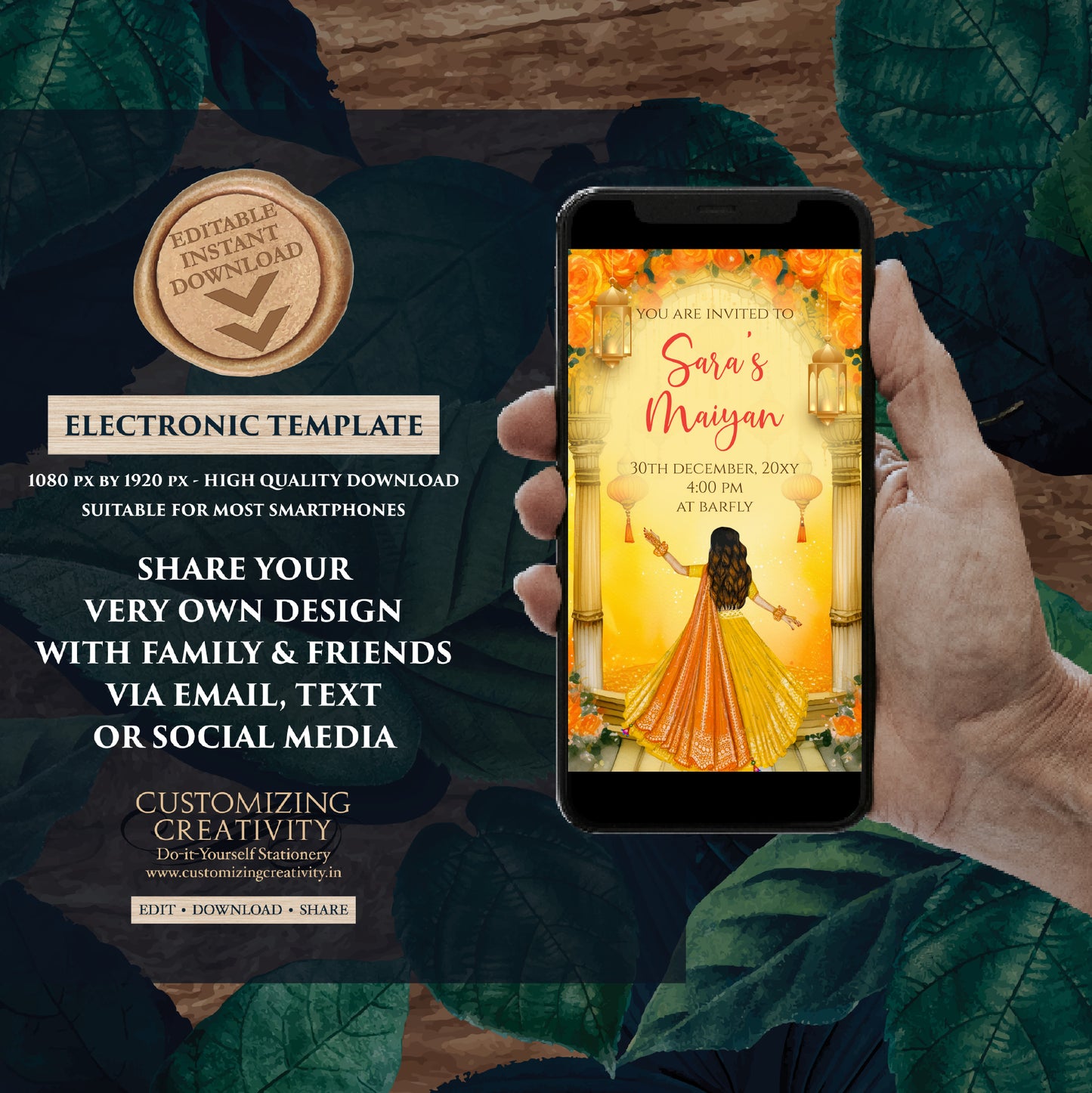 Maiyan invitations Haldi invites Digital, Pithi invitations Haldi invitations & Mehndi invitations, Digital Mayoun invites as Pithi invites