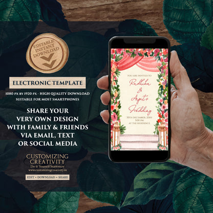 Digital Hindu invitation Indian wedding cards, Indian Wedding invite & Hindu Wedding card, Indian Wedding invitation as Hindu wedding invite