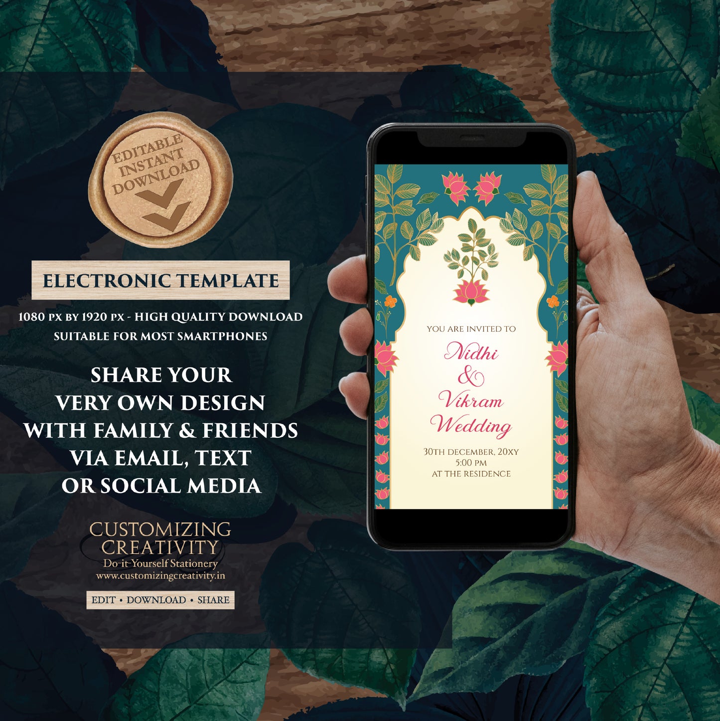 Hindu Wedding card Digital Indian Wedding invite, Hindu invitation as Indian wedding cards, Indian Wedding invitation & Hindu wedding invite