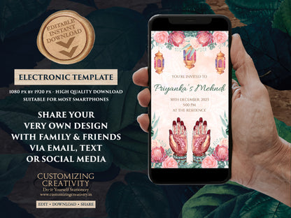 Mehndi invitations as Mendhi invites, Henna Party invites Mehndi Invites, Mendhi Night invites & Digital Mehndi invites, Mehendi invitations