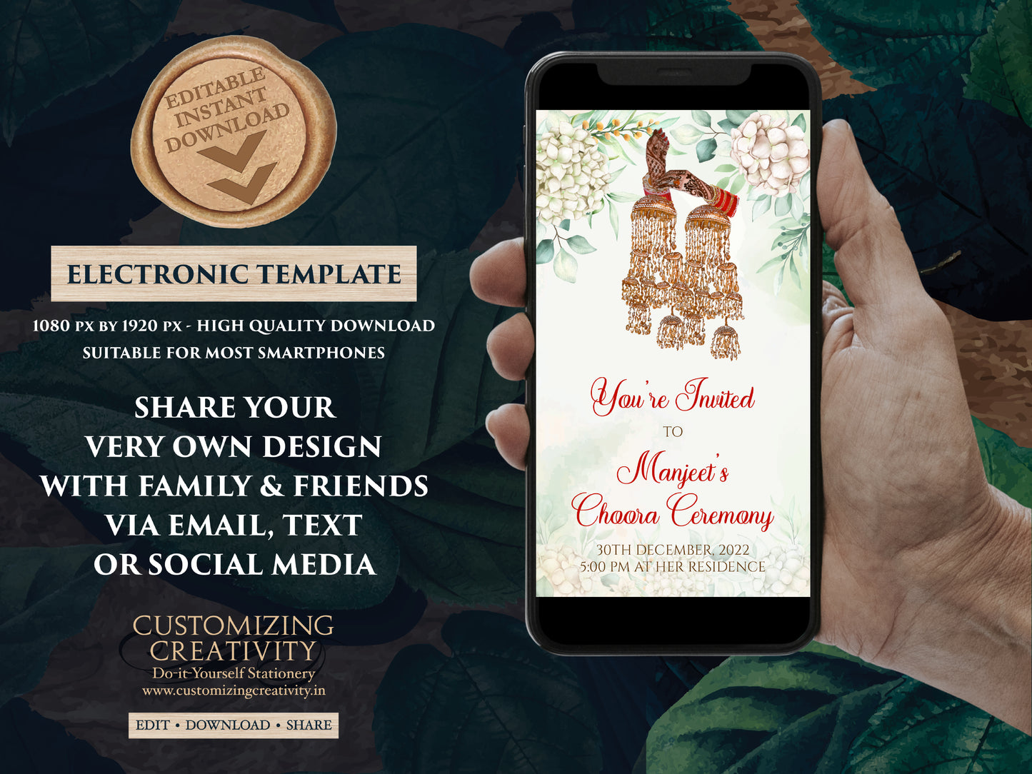 Chura ceremony invite as Chura Wedding card, Chura invites & Chura invitation, Sikh invitation as Sikh Wedding invite, Punjabi Wedding cards