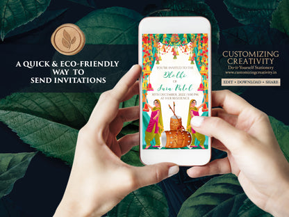 Dholak invitation & Pakistani Dholak Invite Digital, Muslim Dholak night invites, Punjabi Dholki invites digital as Muslim Dholki invitation