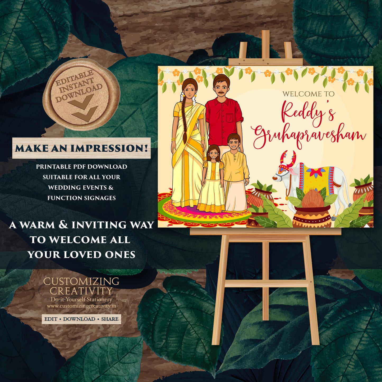 Gruhapravesam Welcome sign Indian Housewarming sign, Grihapravesh Welcome sign & Gruhapravesam signs, Indian Housewarming welcome signs