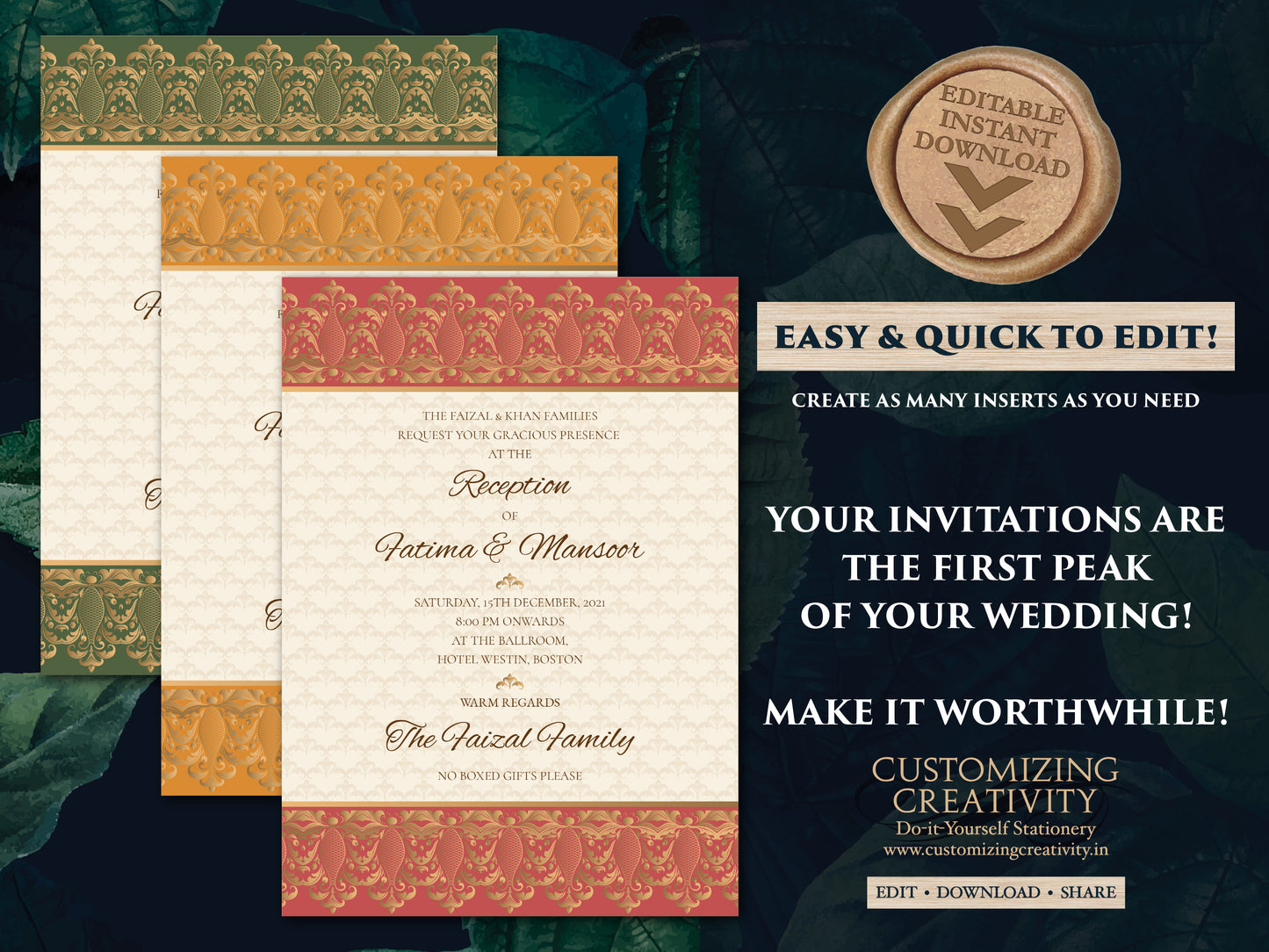Moroccan invite as Muslim invitation digital, Muslim Wedding invitation & Arabic Wedding Card, Nikkah invite Digital, Mehndi invitations DIY