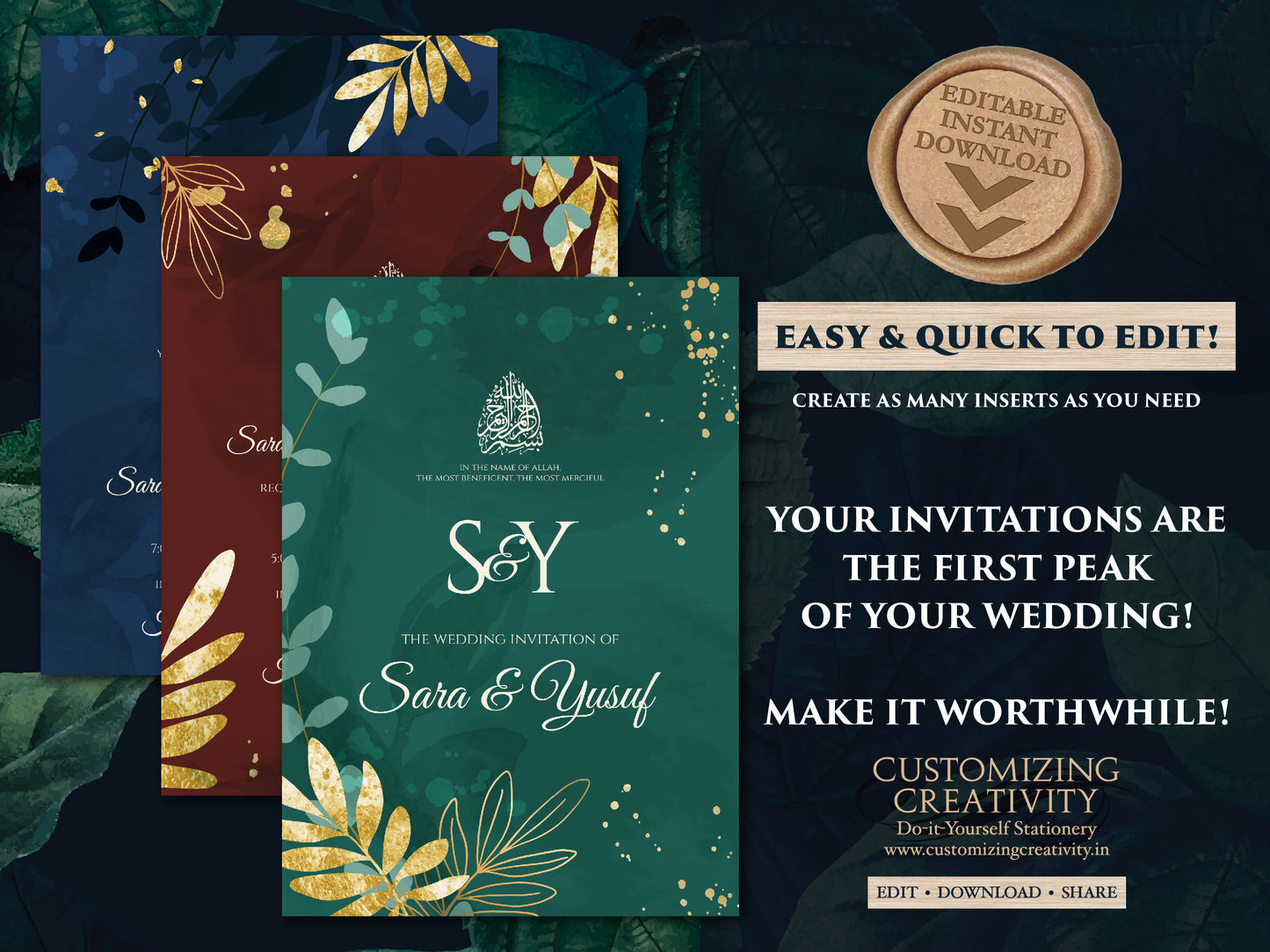 Nikkah invitation Pakistani Wedding invite Muslim, Digital Nikkah cards & Muslim Wedding Invitation Islamic, Muslim wedding cards Islamic