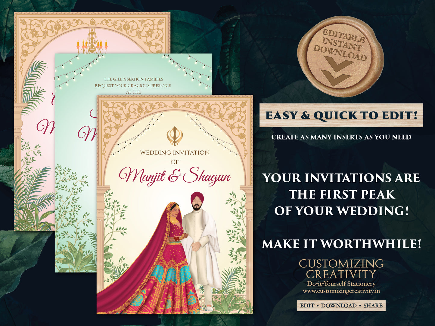 Punjabi wedding card Sikh Wedding invitation, Sikh wedding card & Punjabi Wedding invitation, Indian wedding invitation Sikh wedding invite