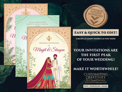 Punjabi wedding card Sikh Wedding invitation, Sikh wedding card & Punjabi Wedding invitation, Indian wedding invitation Sikh wedding invite