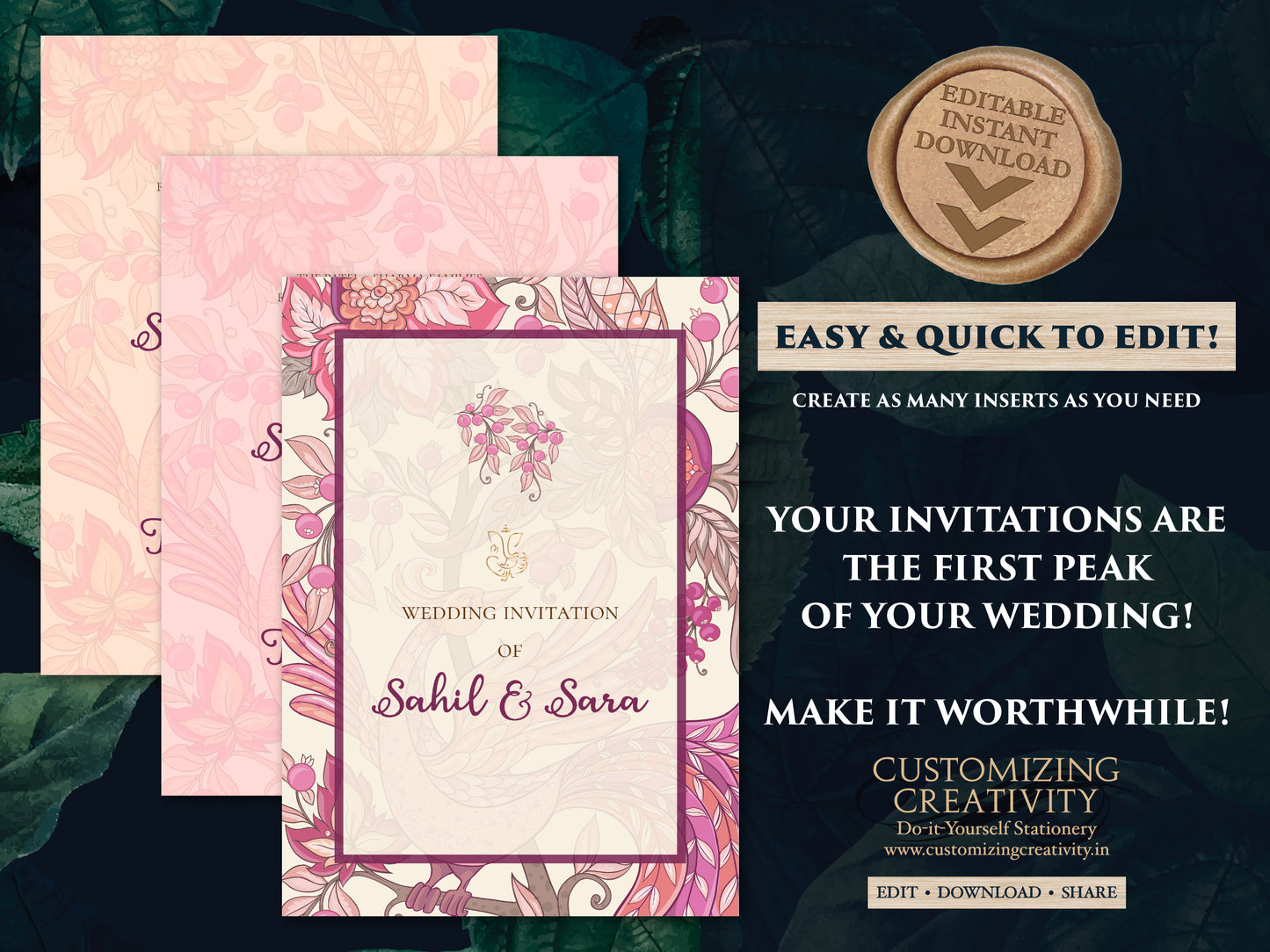 Digital Hindu Wedding Invitation Indian invite, Indian Wedding cards & Indian wedding invitation, Hindu wedding card as Hindu Wedding invite