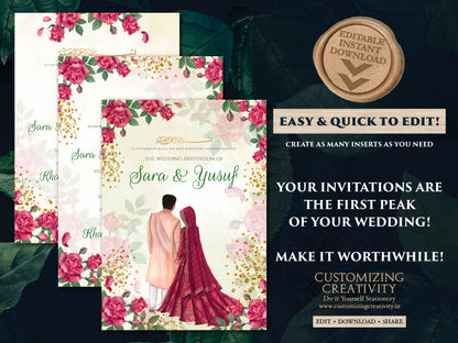 Digital Islamic Walima card Muslim Invitations, Nikkah invite Arabic Invitation & Digital Nikkah cards, Muslim wedding cards as Shaadi cards