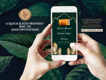 Dholki Invite Digital as Dholak night invitation Muslim, Pakistani Dholki invite electronic & Muslim Dholak invitation, Bridal Dholki invite