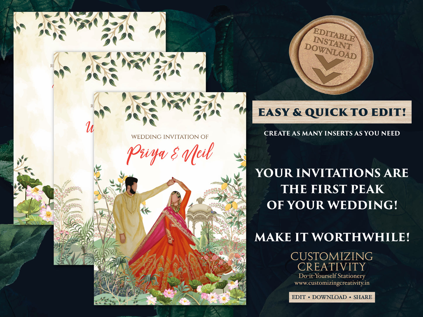 Digital Indian Wedding Invitations Hindu Wedding card Digital, Digital Hindu invitations & Indian Wedding invite, Indian wedding cards Hindu
