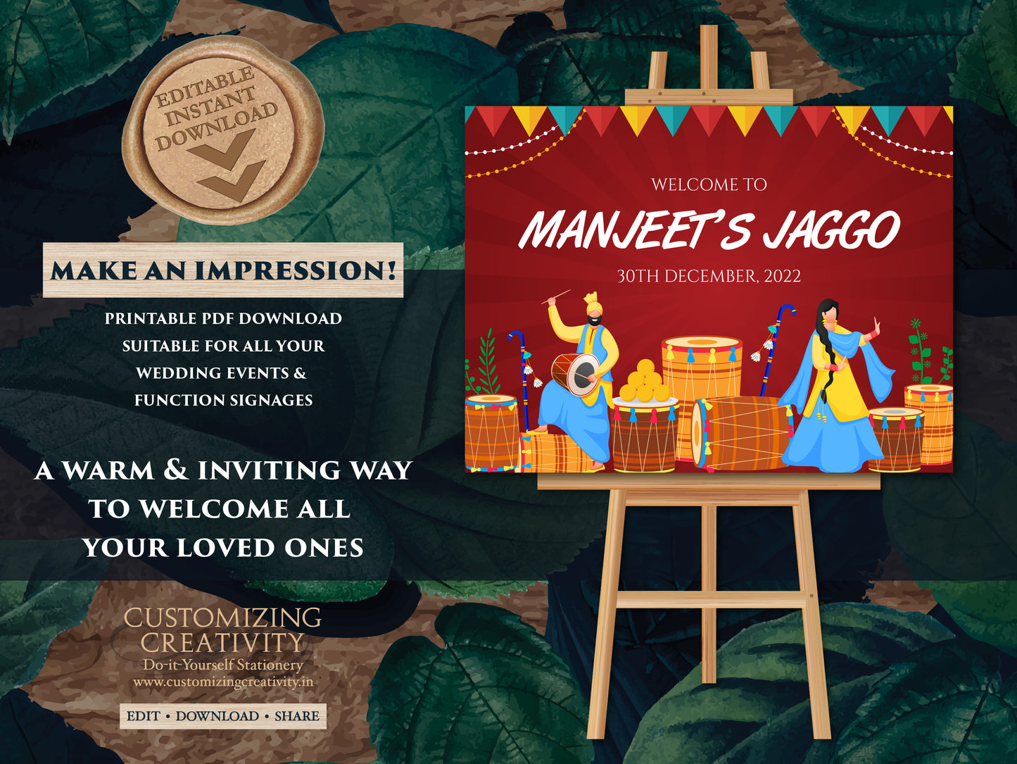 Jago signs Welcome Board as Dholki Decor sign, Jaggo Night signs & Jago Signs for Boy, Jaggo Welcome Signs as Punjabi Wedding Decor signages
