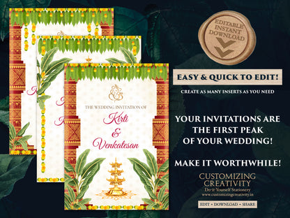 South Indian Wedding invitation as Tamil Wedding invite, Tamil Wedding cards & Tamil wedding invitation, Telugu Wedding invitation Indian