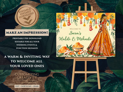 Haldi posters as Welcome to Haldi Sign, Haldi Welcome Signs & Haldi decor signs, Pithi Welcome sign as Wedding Haldi signs, Haldi decoration