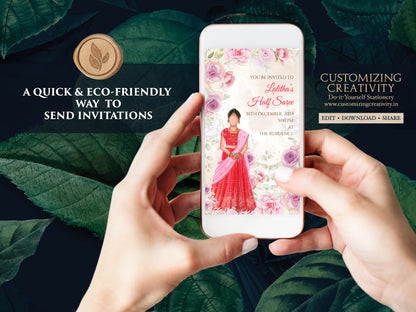Half saree invitations as Half saree cards, Half Saree invite & Half Sari invitations, Half sari ceremony cards as Indian Half sari invites
