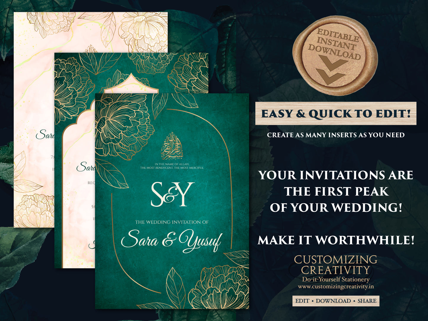 Digital Nikkah cards Muslim Wedding Invitation Islamic, Muslim wedding cards Islamic, Nikkah invitation & Pakistani Wedding invite Muslim
