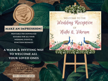 Sikh Wedding Welcome Signs as Peacock Welcome Signage, Indian Wedding Signs Anand Karaj as Punjabi Welcome Sign Peacock decor Sikh Welcome