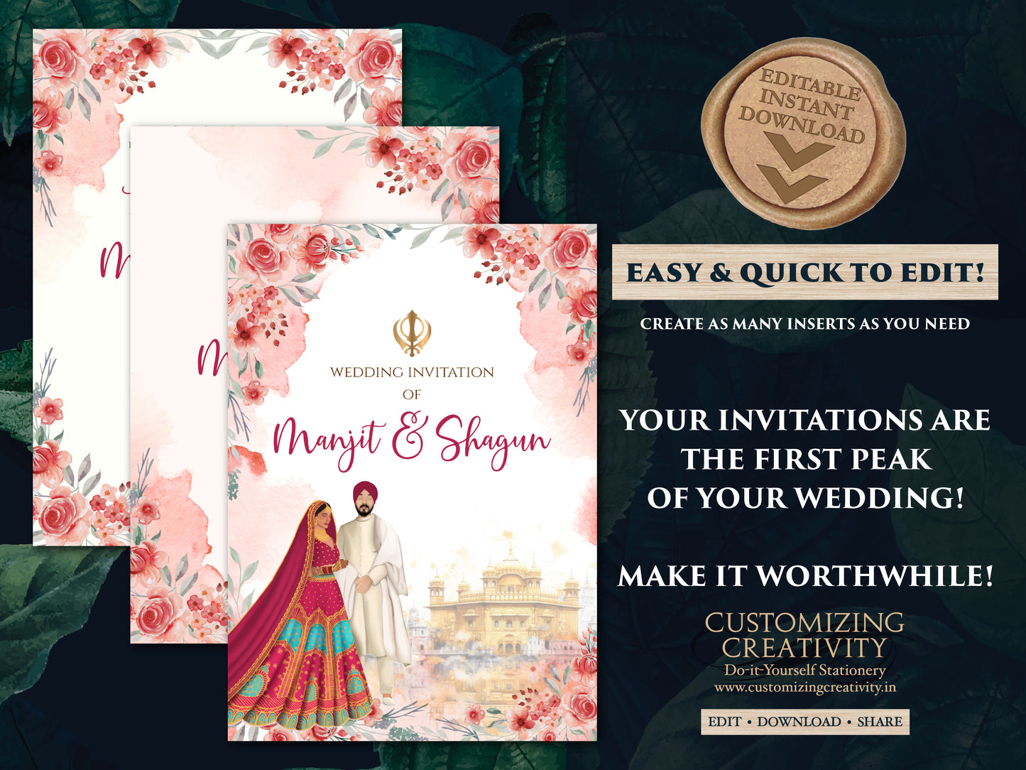 Punjabi wedding invitation Sikh wedding card, Sikh Wedding invitation & Punjabi Wedding card, Indian wedding invitation Sikh wedding invite