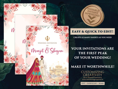Punjabi wedding invitation Sikh wedding card, Sikh Wedding invitation & Punjabi Wedding card, Indian wedding invitation Sikh wedding invite