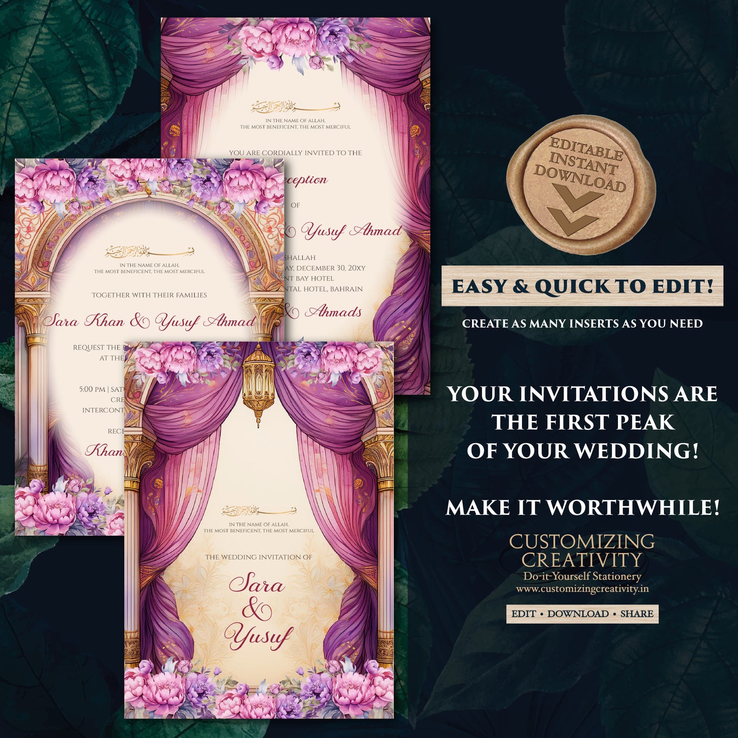 Digital Nikkah invitations Muslim wedding Invites, Digital Islamic Wedding Invitations & Muslim wedding cards as Digital Nikkah invites
