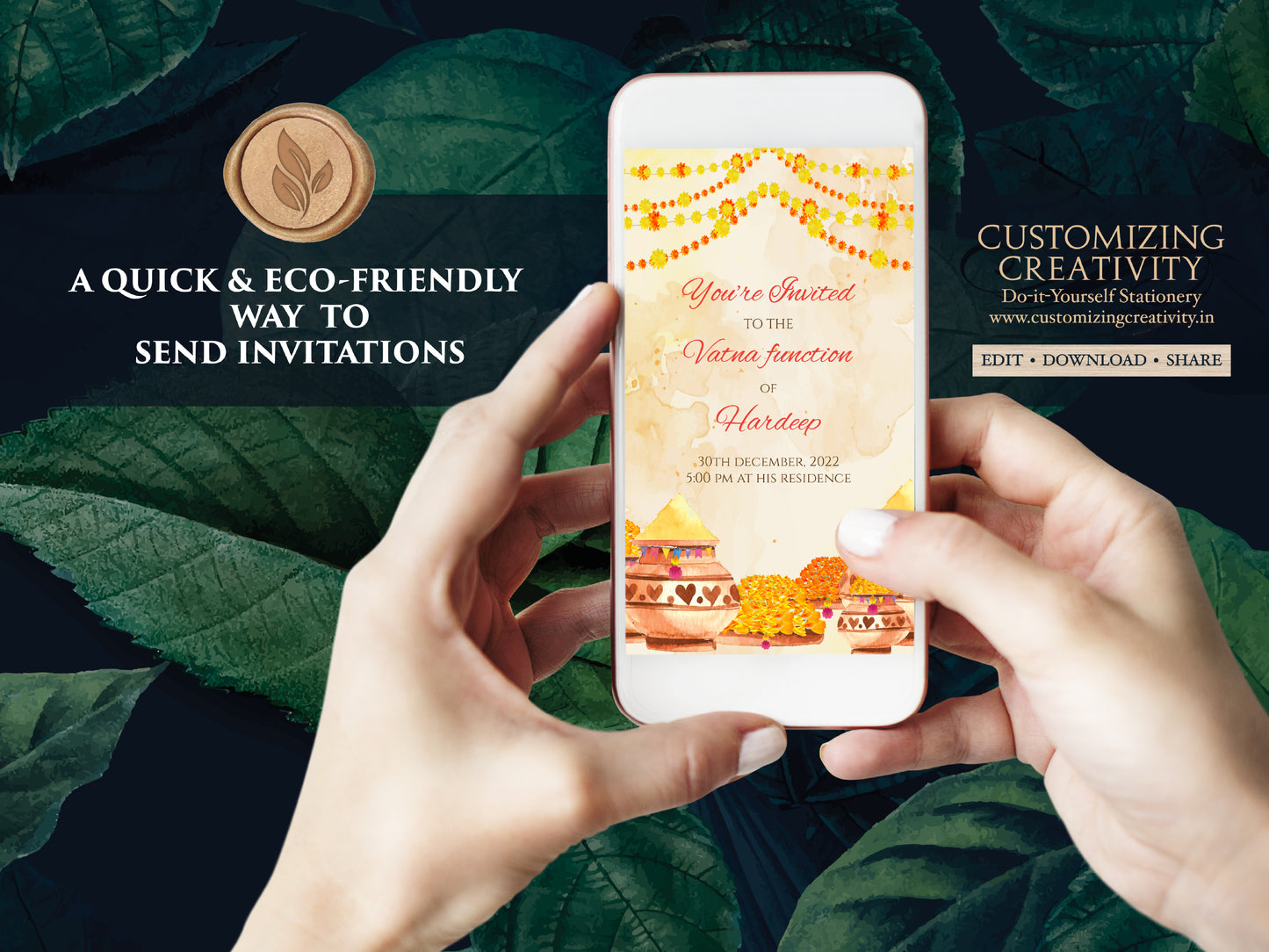 Vatna invites as Digital Haldi invites Indian, South Indian Pellikuthuru invitation & Digital Maiyan invites Pithi invitations, Pithi invite