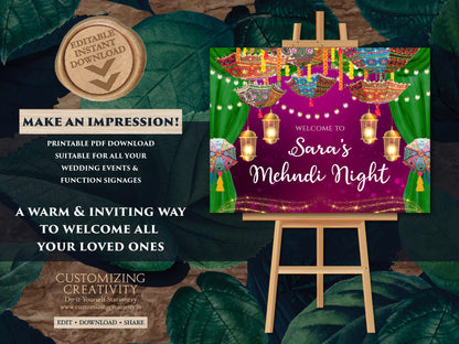 Indian Wedding Decor & Mehendi Welcome Signs, Mehndi Welcome Signs as Umbrella Mehndi Signs, Mehndi decor as Mendhi Signs, Mehndi Signboards