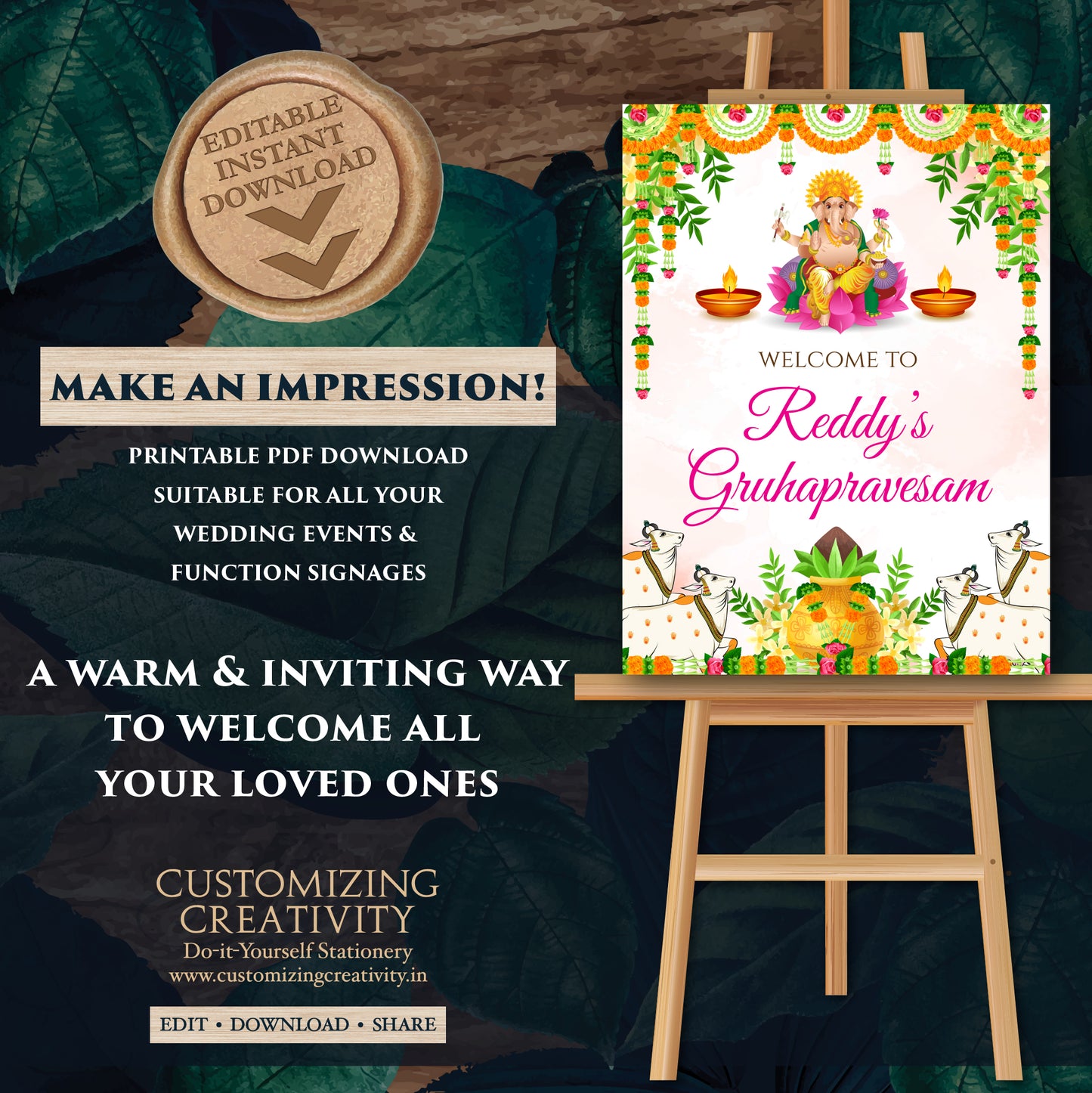 Grihapravesh Welcome signs Indian Housewarming sign, Gruhapravesam Welcome sign & Gruhapravesam signs, Indian Housewarming welcome signs