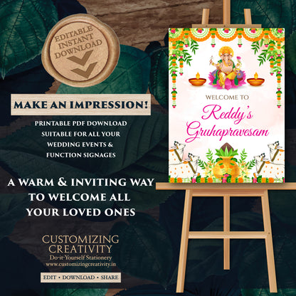 Grihapravesh Welcome signs Indian Housewarming sign, Gruhapravesam Welcome sign & Gruhapravesam signs, Indian Housewarming welcome signs