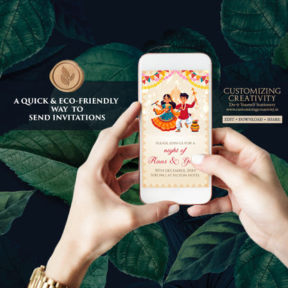 Raas Garba night invites Digital Dandiya invitation, Digital Raas Garba invitations Digital Navratri invites, Wedding Dandiya night invite