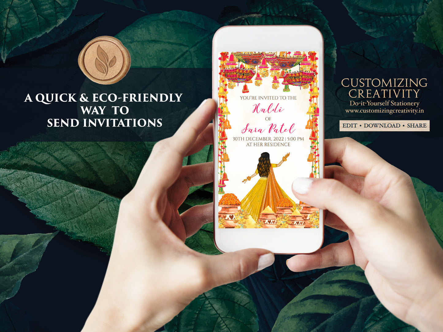 Digital Haldi invites & Haldi invitations, Electronic Haldi card as Holud invitations, Digital Pithi invites as Mayoun invites, Holud invite