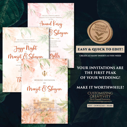 Punjabi Shaadi card Sikh Wedding invitation, Sikh wedding card & Punjabi Wedding invitation, Indian wedding invitation Sikh wedding invite