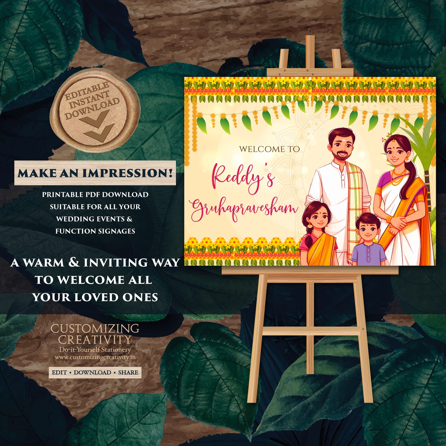 Gruhapravesam signs Indian Housewarming welcome signs, Gruhapravesam Welcome signs Indian Housewarming sign & Grihapravesh Welcome sign