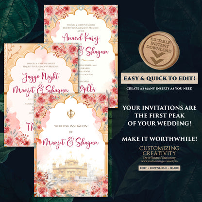 Digital Sikh Shaadi card Punjabi wedding invitation, Punjabi Wedding card & Sikh Wedding invitation, Indian wedding Anand Karaj invitation