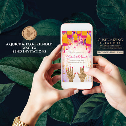 Mehndi invitations Digital Dholki invite & Mendhi Night invite as Dholki invitations Mehndi cards, Digital Mehendi invitation Mehndi invite